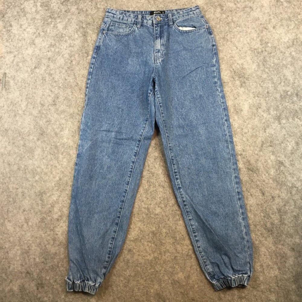 Missguided Jeans 6 Mom Jeans Joggers High Rise Tapered Elastic Ankle Blue